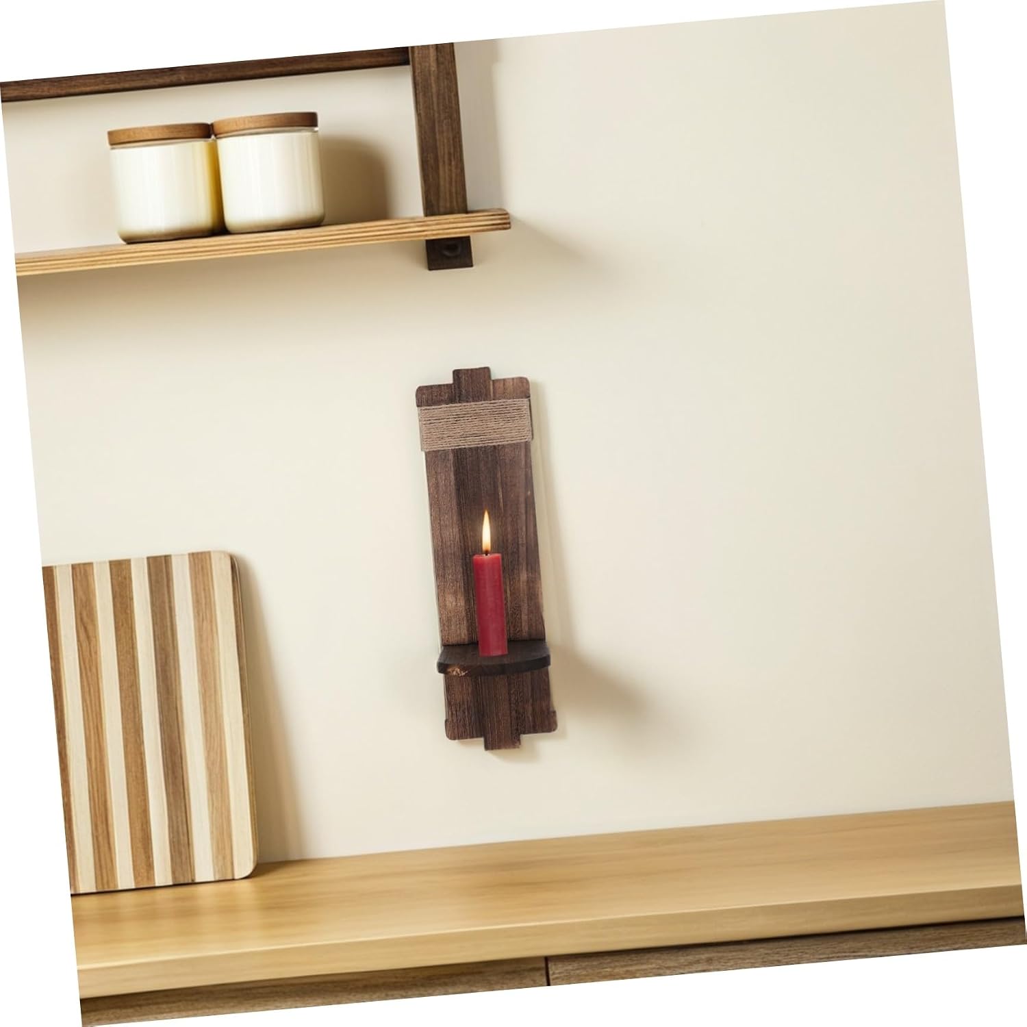 Farmhouse Wall Candle Holders, Wooden Sconces for Mantel Decor