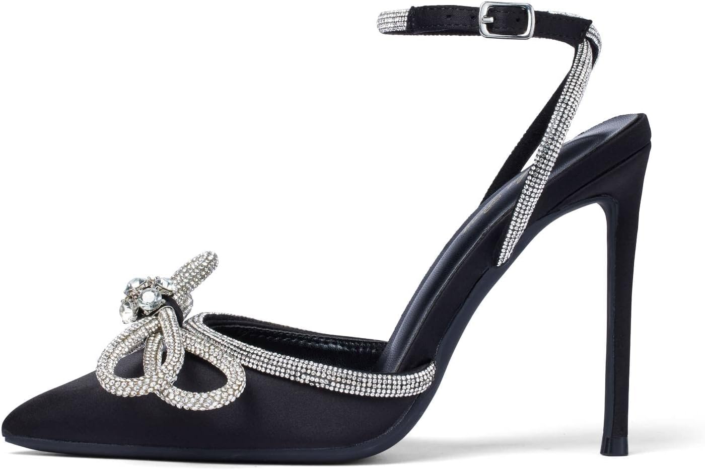 Elisabet Tang Women's High Heel Pumps,Satin Rhinestone Bowknot Lace Up Sandals Pointed Toe Ankle Buckle Straps Pump Stiletto Sandals - Image 3