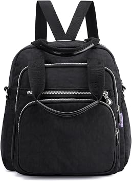 Women'S Backpack, Multifunction Large Capacity Travel Shoulder Bags Waterproof Nylon Multiple Pockets Bag,Black
