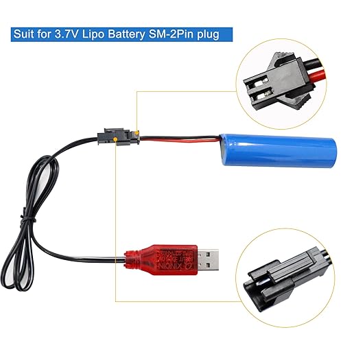 Miniatura 5 de KBT - Paquete de 2 cables de carga USB SM-2P para batería de automóvil RC de 3.7 V con luz indicadora LED, velocidad de carga de 800 mA para batería