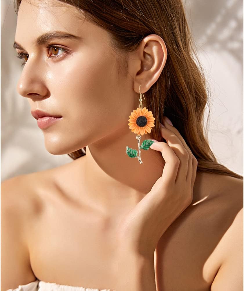 CHUNYANAN Fashion Simplicity Sunflower Dangle Drop Earrings for Women Yellow Enamel Daisy Sun Flower Personalized Earrings Jewelry Gift - Image 4