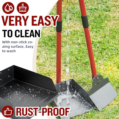 Image of Pooper Scooper for Large Dogs, Adjustable Long Handle Metal Tray and Spade Poop Scooper for Dogs with Bin for Pet Waste Removal, No Bending Clean Up Pooper Scooper for Medium and Large Dogs,Red