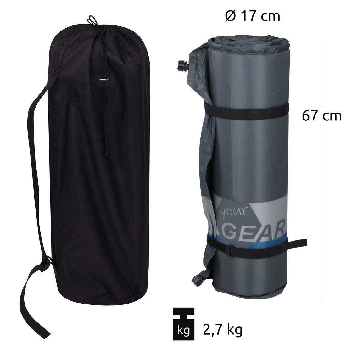 your GEAR ISO 700 - Isomatte selbstaufblasend – 200x63x7cm Luftmatratze mit 7cm Vollschaum, wasserdicht, Ultraleicht, für Camping, Outdoor, Gästebett, Strandmatte