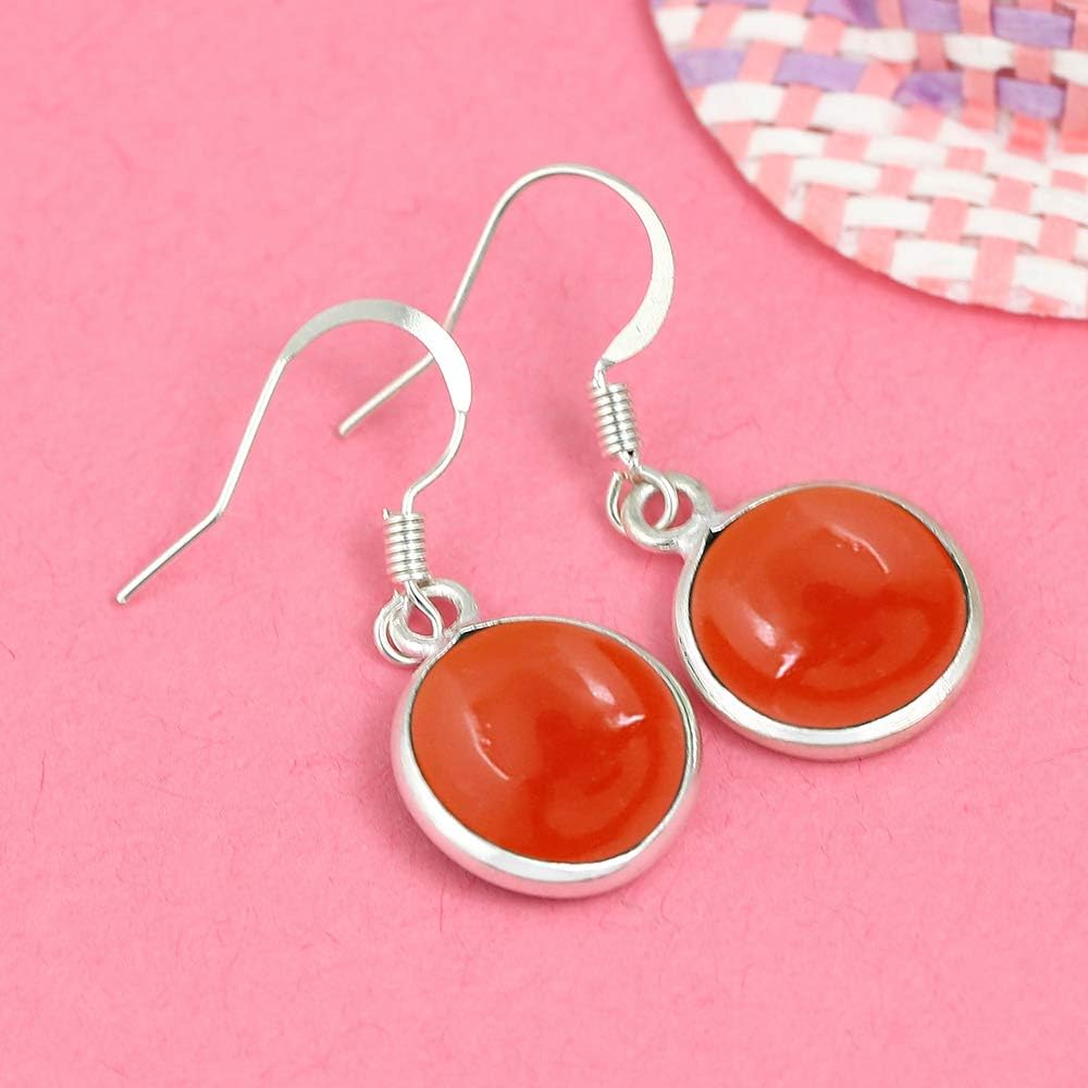 Natural Gemstone Round Shape Dangle Earrings for Women - 925 Silver Plated Lightweight & Comfortable Handmade Jewelry Earrings - Gift for Wedding Anniversary Valentine's Day - Image 2