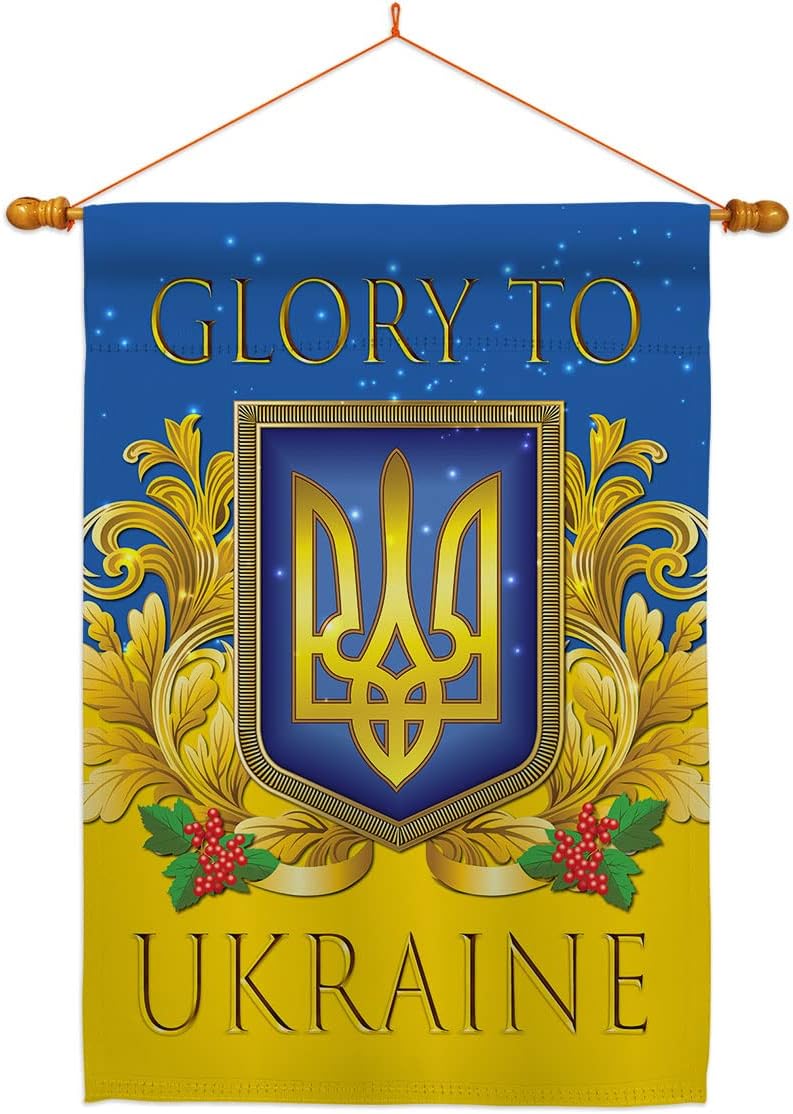 Glory to Ukraine Garden Flag Set Wall Holder Support Cause Stand with Ukrainian Small Decorative Gift Yard House Banner Double-Sided Made in USA 13 X 18.5