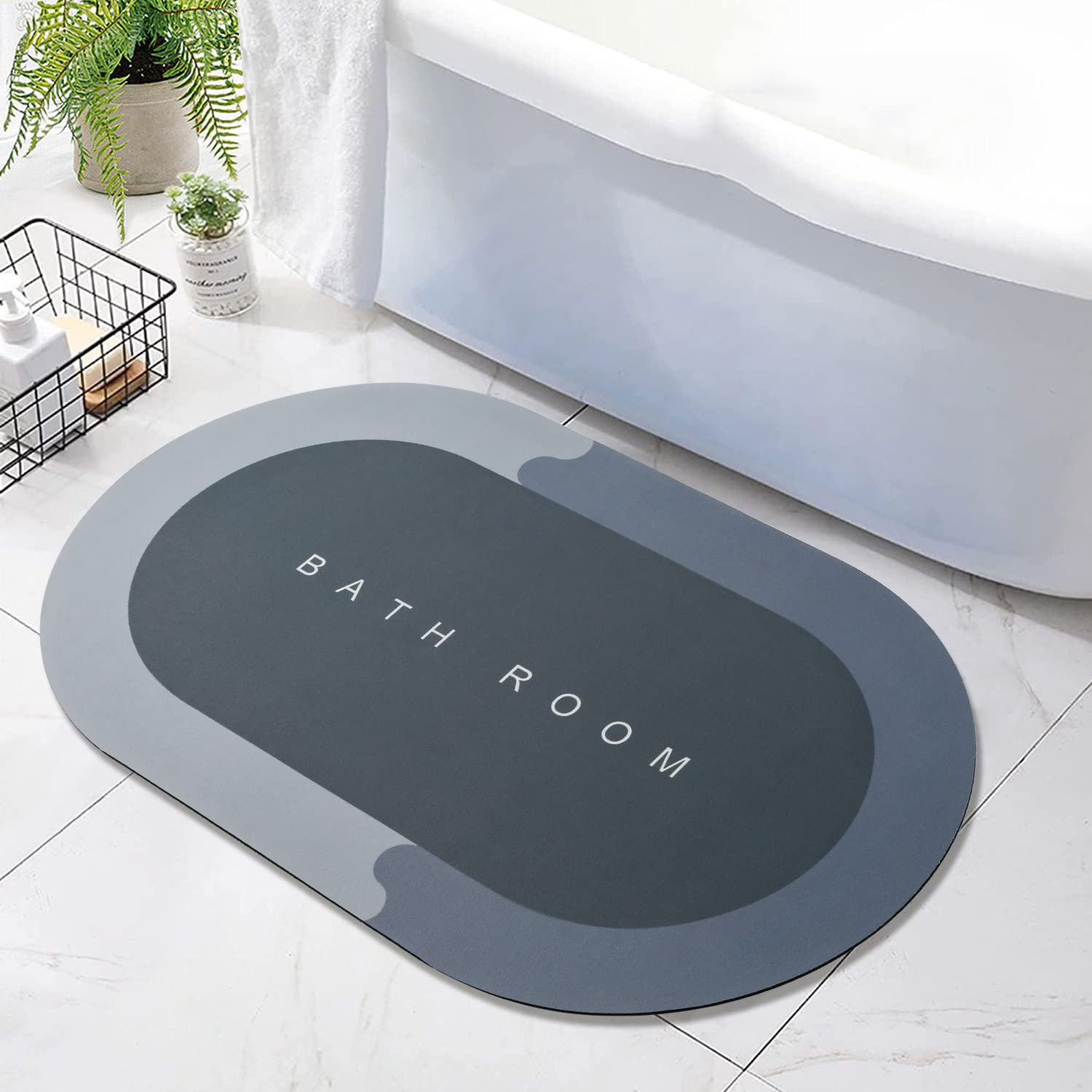 Kmson Bath Mat Bathroom Rugs -17"x27" Napa Skin Non Slip Ultra Soft and Super Absorbent Diatomite Bath Carpet, Dirt Barrier Quick Dry Floor Door Mat Kitchen Rug for Shower Sink Bathtub Blue — image 1