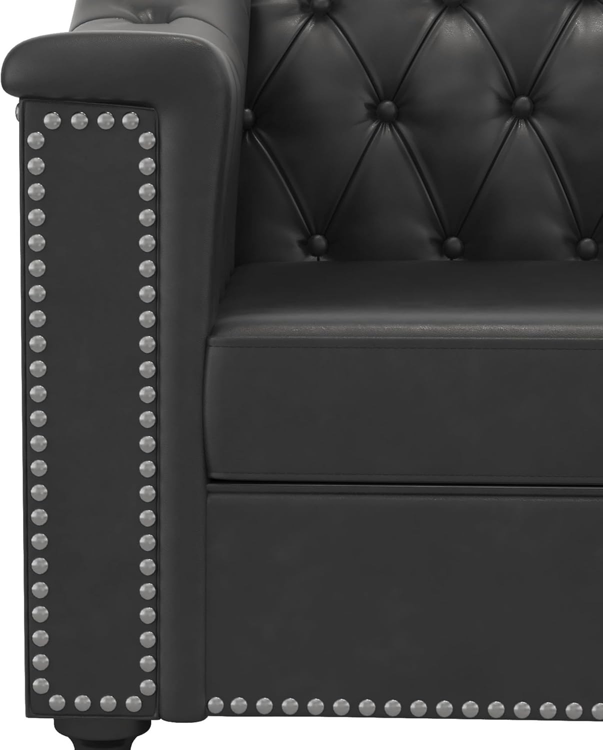 AVZEAR 2-Piece Living Room Sofa Set, Chesterfield Sofa Mid-Century Modern PU Sofa, Upholstered Couch with Nailhead Trim and Button Tufted for Living Room, Office, Bedroom (1+3 Seat Black)