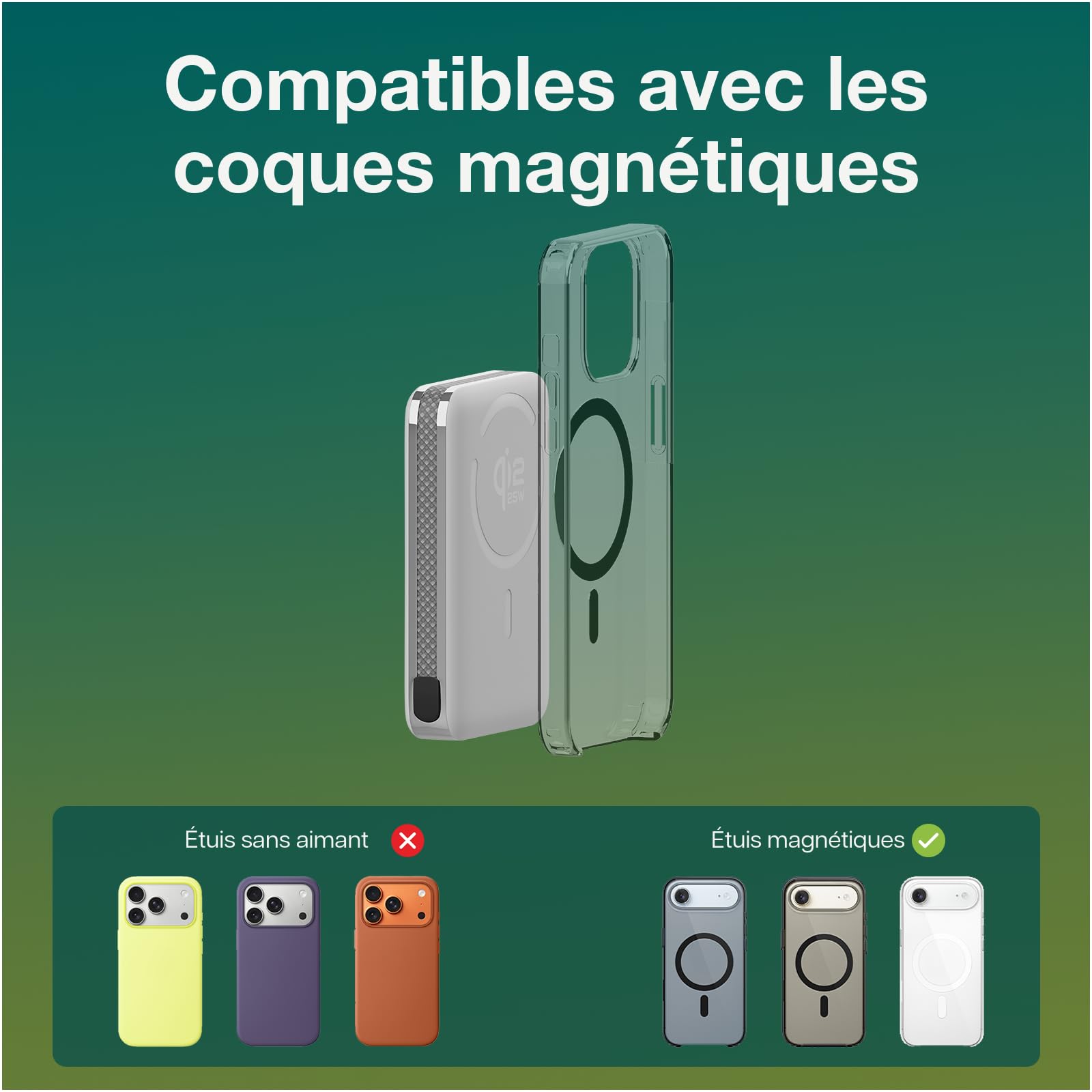Batterie Externe Magnétique 10000mAh Qi2.2 25W Certifié – Chargeur Sans Fil à Charge Rapide – Câble USB-C 35W Intégré – Power Bank pour MagSafe – Pour iPhone 17/16/15/14/13 Pro/Max par WanderS – Blanc