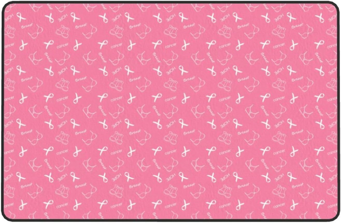 Breast Cancer Awareness Bedroom Rugs 60X39 Inches Floor Area Rug Non Slip Carpet Soft Fit Kitchen Living Room Kids Room Nursery Home Decor