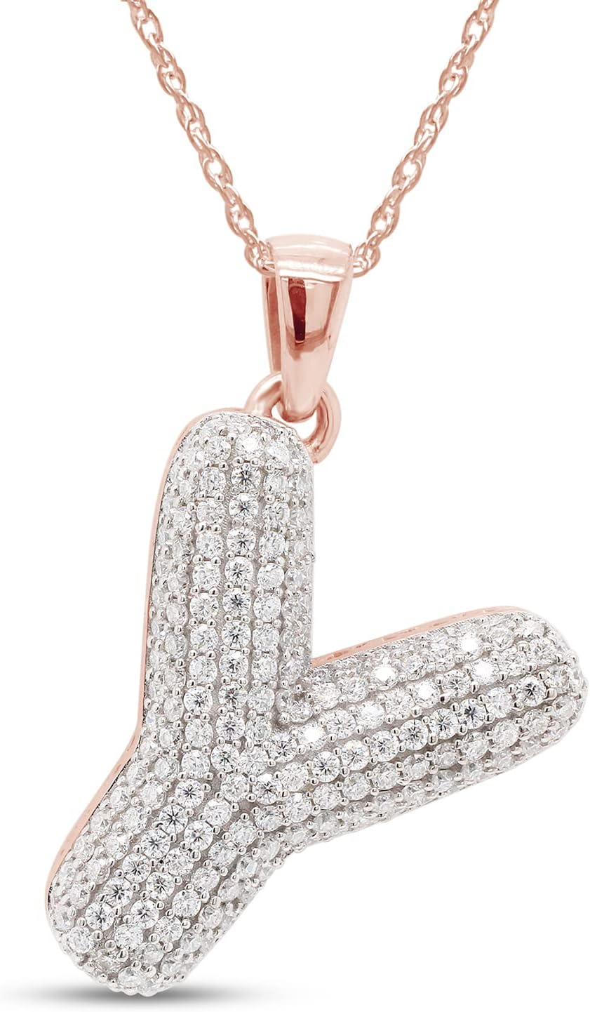 SAVEARTH DIAMONDS Round Cut Lab Created Moissanite Diamond Initial Bubble Letter Y Pendant Necklace In 14k Gold Plated 925 Sterling Silver With 18" Chain (VVS1 Clarity, 1.00 Cttw)