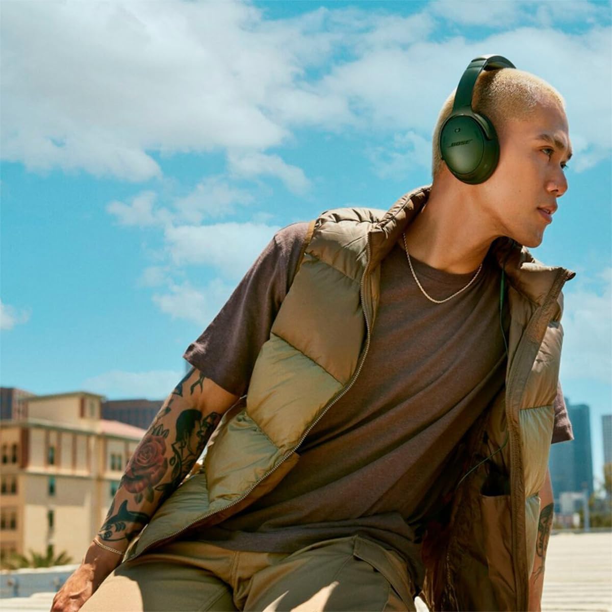 Bose QuietComfort Bluetooth Headphones, Wireless Headphones with Active Over Ear Noise Cancelling and Mic, + Green Extreme 20W 2-Port Wall Charger (Cypress Green)