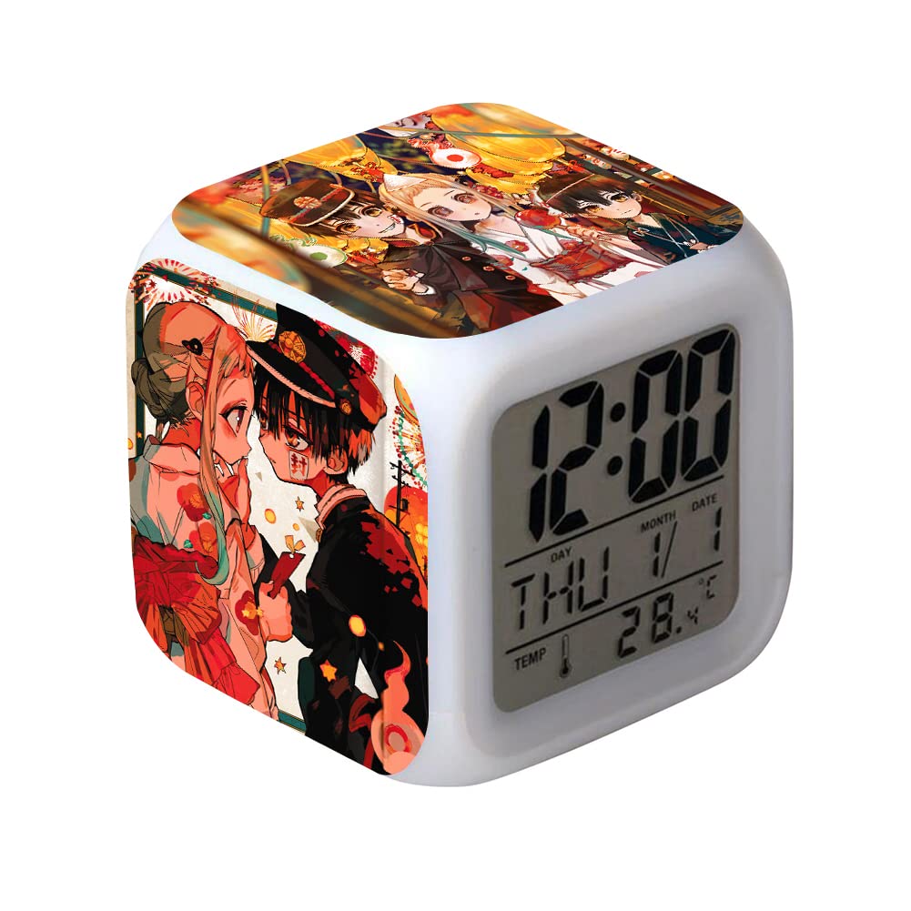 Zhongkaihua Anime Toilet-Bound Hanako-kun Alarm Clocks, Square Color-changing Time Temperature Function for Kids Girls and Boys