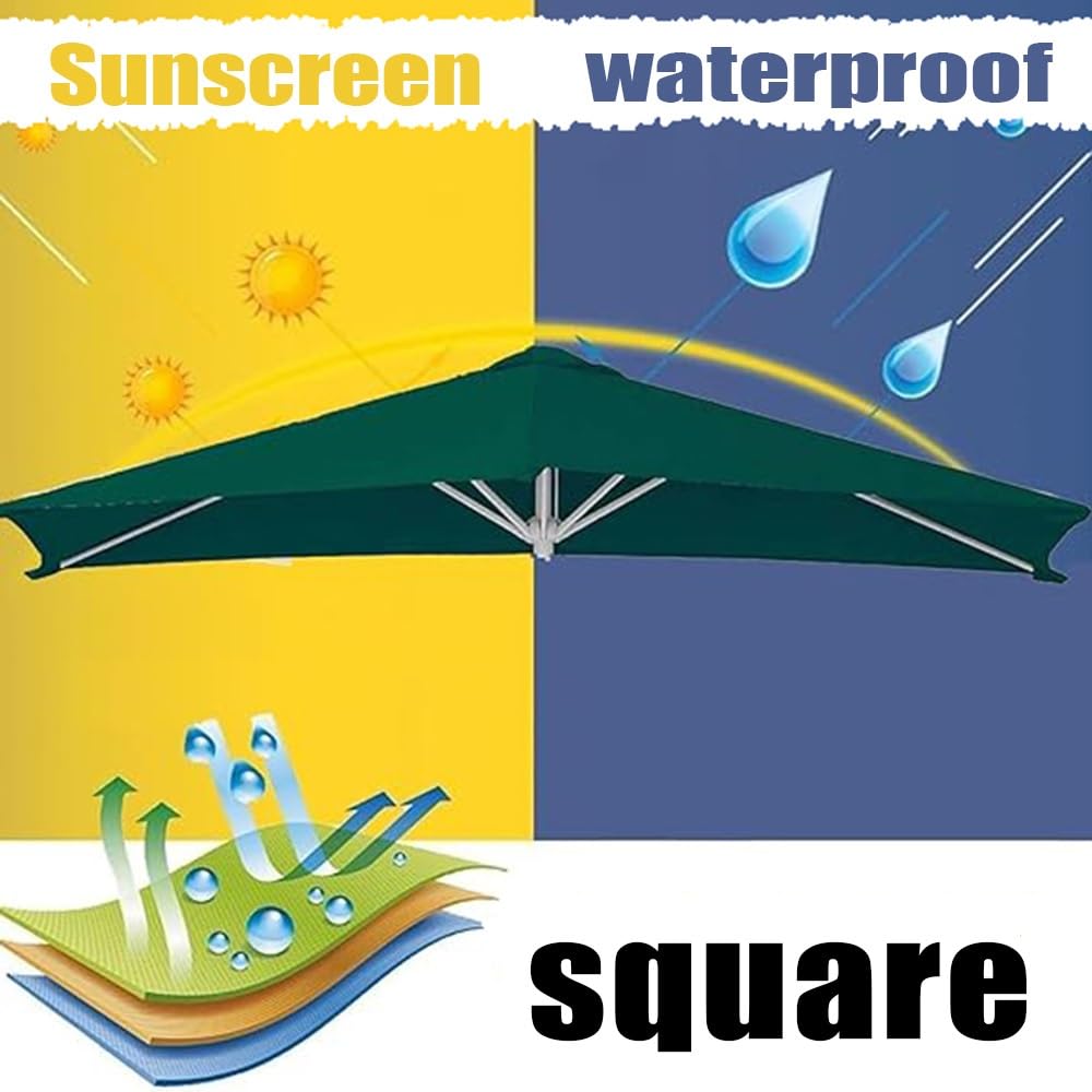 Ombrellone A Sbalzo Tenda da Sole di Ricambio 300x300cm Telo di Ricambio con 8 Stecche, Telone di Ricambio Protezione UV E Impermeabile(Green)