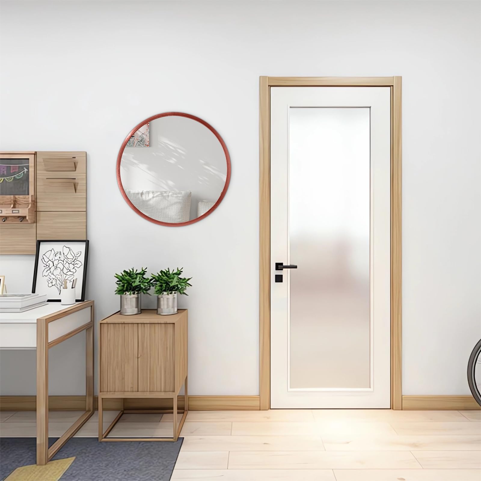 AOAOPQ Aluminium Steel Metal Framed Bathroom Mirror for Wall Mounted Round Vanity Mirror ative Hanging Mirrors for Bathroom Bedroom 40 x 40 cm Red - Image 4