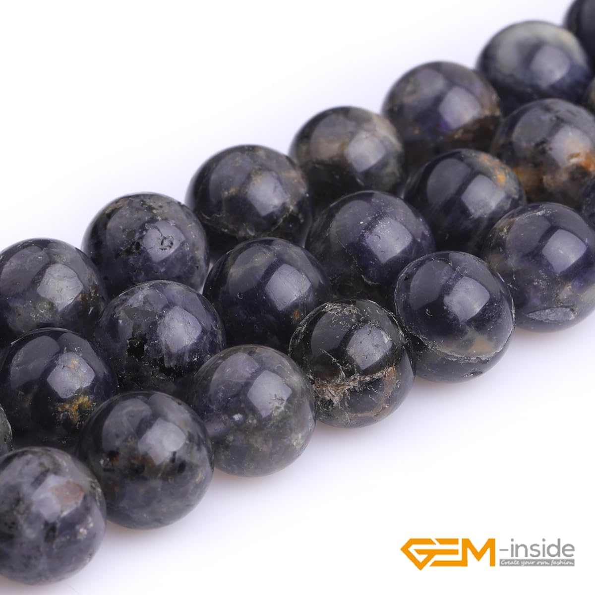 GEM-Inside Beads for Jewelry Making 15" Strand Natural AAA Grade Dark Blue Rock Cordierite Quartz Round Semi Precious 12mm Chakras Beads