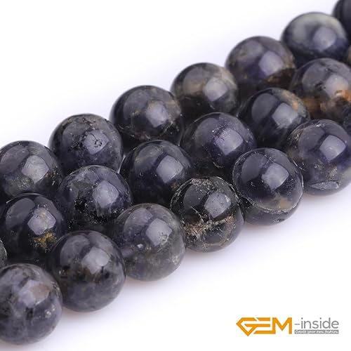 Miniatura 490 de GEM-Inside - Cuentas sueltas de piedra de lava negra natural de 0.315 in para hacer joyas, 15 pulgadas Cordierita de grado A