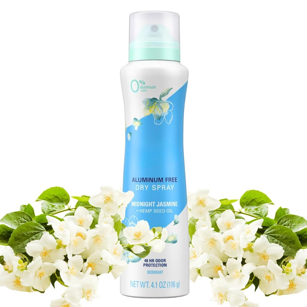 Desodorante en aerosol seco sin aluminio para mujeres, aroma a jazmín de medianoche, 4.1 onzas, protección contra olores de larga duración, suave