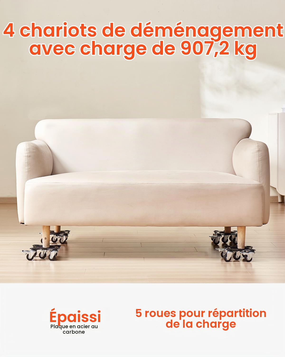VEVOR Chariot de Déménagement 4PCS Déplace Meubles Lourds Capacité Charge 544 kg 5 Roues Rotatives 360° Plateau Roulant Manutention Déménageur Acier Carbone pour Meuble Réfrigérateur Canapé Armoire