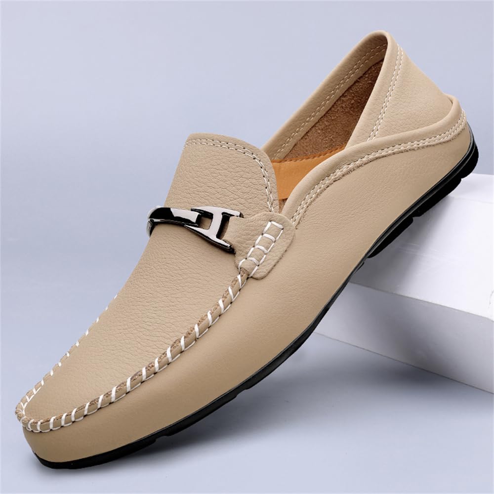Mocasines casuales de piel auténtica para hombre, mocasines de vestir para uso diario, Khaki, 38 2/3 EU