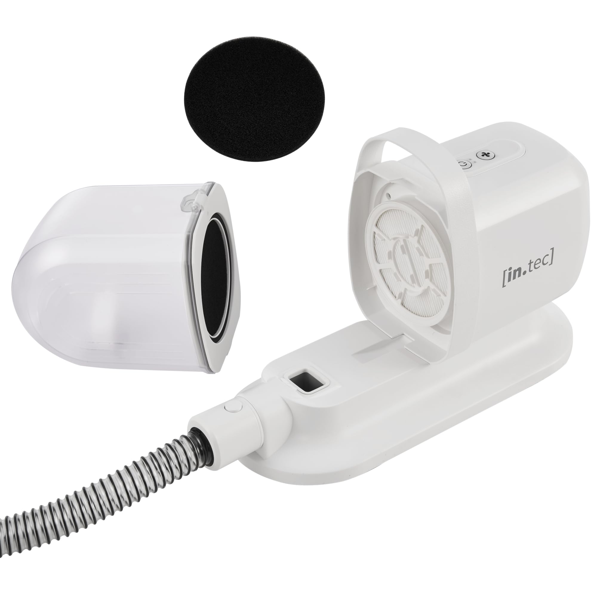 in.tec Kit Toelettatura 5 in 1 per Animali Domestici Tosatrice Elettrica e Aspirapolvere con Contenitore Rimovibile Trimmer Cani Gatti Asciugapeli - Bianco