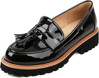 Women's Platform Chunky Loafers Round Toe Lug Sole Loafer Patent Leather Penny Loafers Slip on