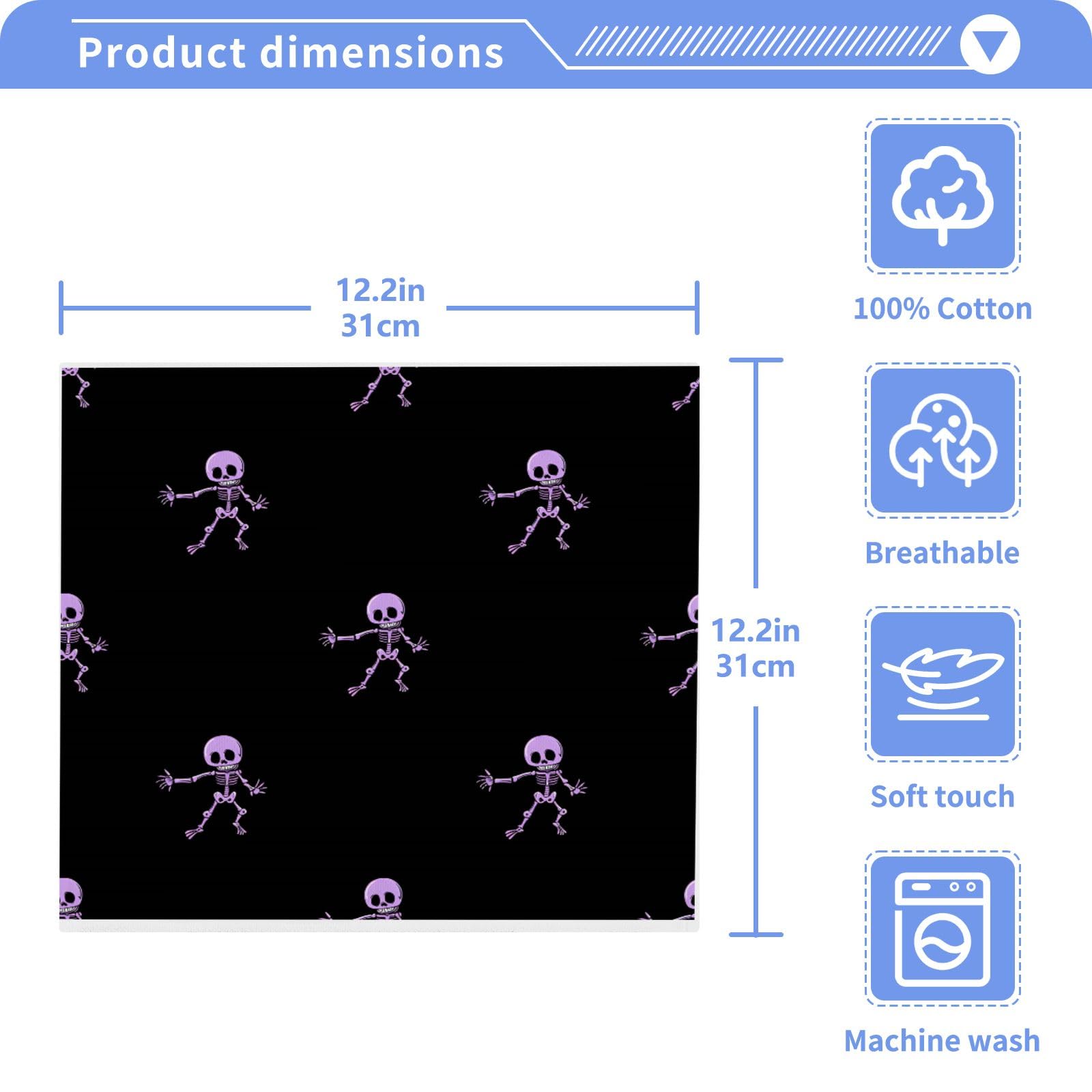 ALAZA Wash Cloth Set 100% Cotton Fingertip Towels Face Cloths Sets Purple Skeleton Highly Absorbent Soft Feel Set of 2