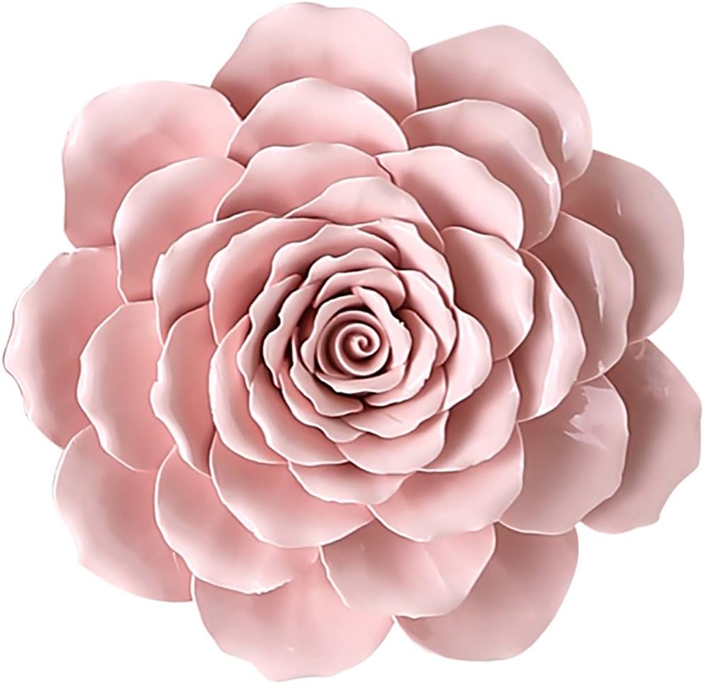 Rose Ceramic Flower Wall Décor Artificial 3D Flower Wall Art for Living Room Home Hallway Bedroom Kitchen Farmhouse Bathroom Dining Room, White, 3.54 inch