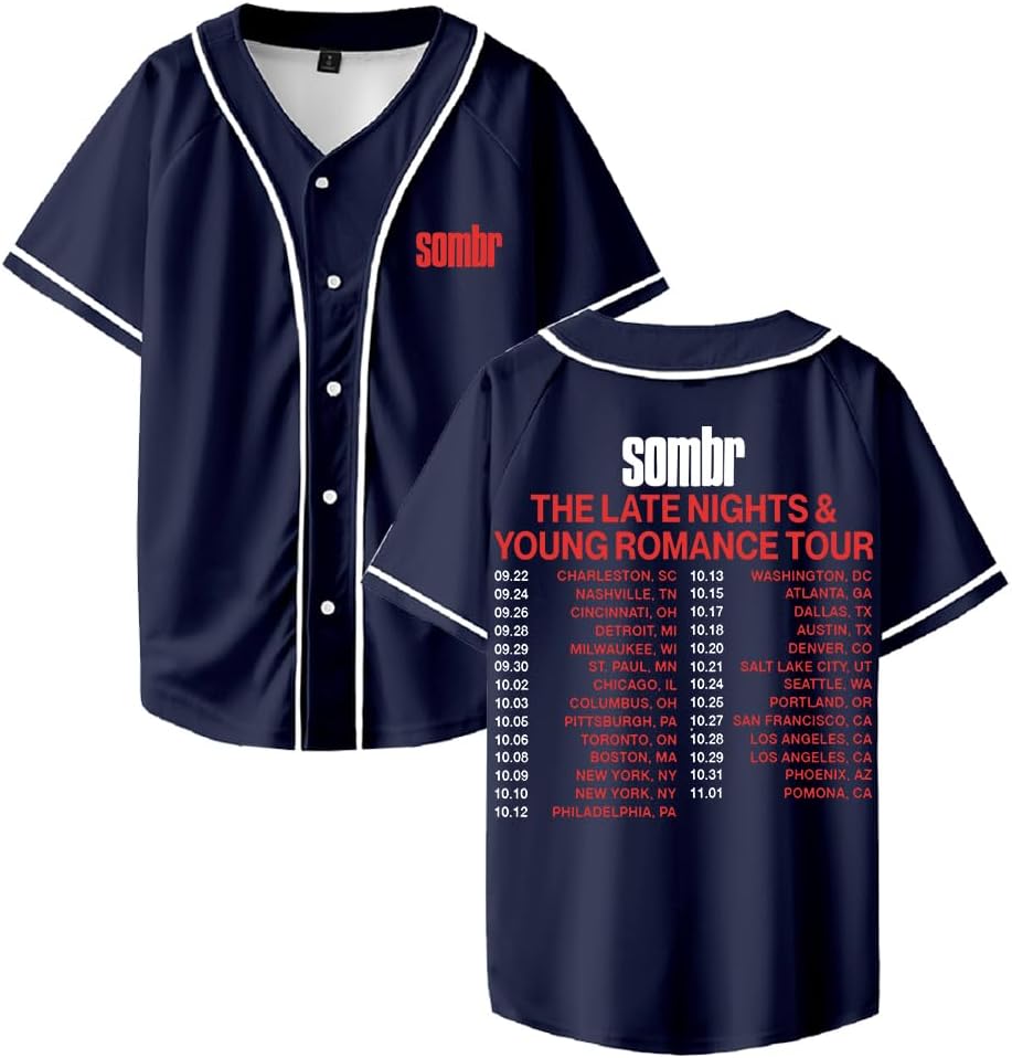 Sombr The Late Nights and Young Romance Tour 2025 Baseball Jersey Short Sleeve Shirts Women Men Streetwear Tops