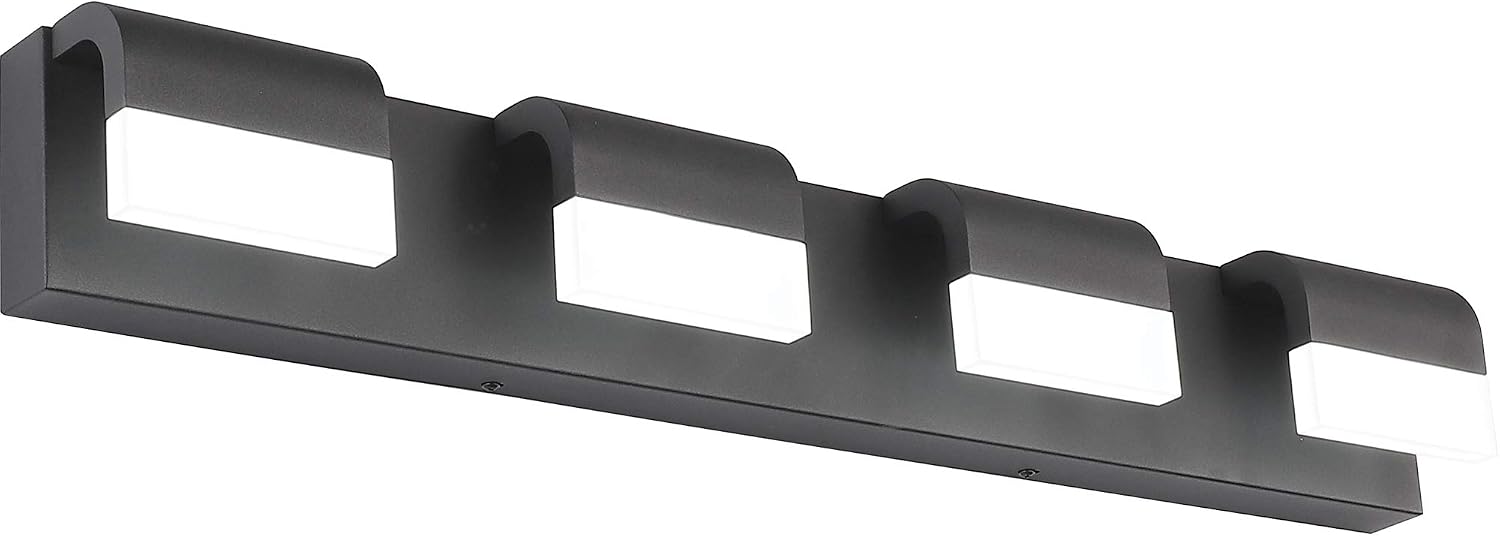 SOLFART® LED Dimmable Modern Vanity Lights Bathroom Wall 4 Lights Fixture Matt Black Finishing Over Mirror