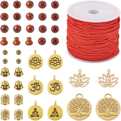 Mega Pet Kit de fabricación de pulseras, 324 cuentas redondas de palisandro, 6 cuentas redondas de madera natural, 12 cuentas redondas de cabeza de