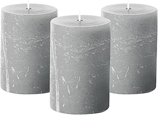 Simply Soson 3x4 inch Grey Pillar Candles Set of 3, Rustic Texture, Unscented Grey Candles, Dripless Candles, 3 inch Pillar Candles Ideal as Wedding, Parties, Spas, Dinner, Home Decoration, Church