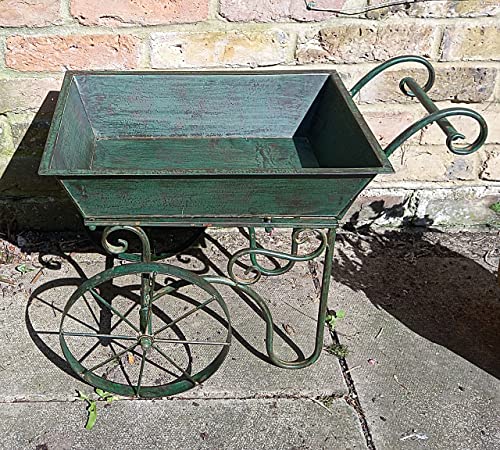 Inspirational Gifting 38cm Flower Cart Planter Pot Holder in Verdigris Metal - A beautiful metal planter perfect for gorgeous flower pot arrangements!