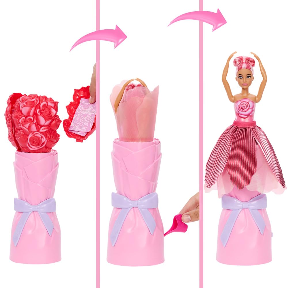 Barbie Petal Pop Scented Doll with Rose Dress & Accessories, Bouquet Reveal with Pet Bunny & Surprises like Watering Can - Image 2