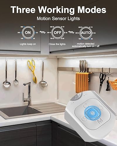 Miniatura 5 de Tira de luces LED con sensor de movimiento - Iluminación debajo del gabinete con adaptador de corriente, 6 niveles ajustables de brillo y