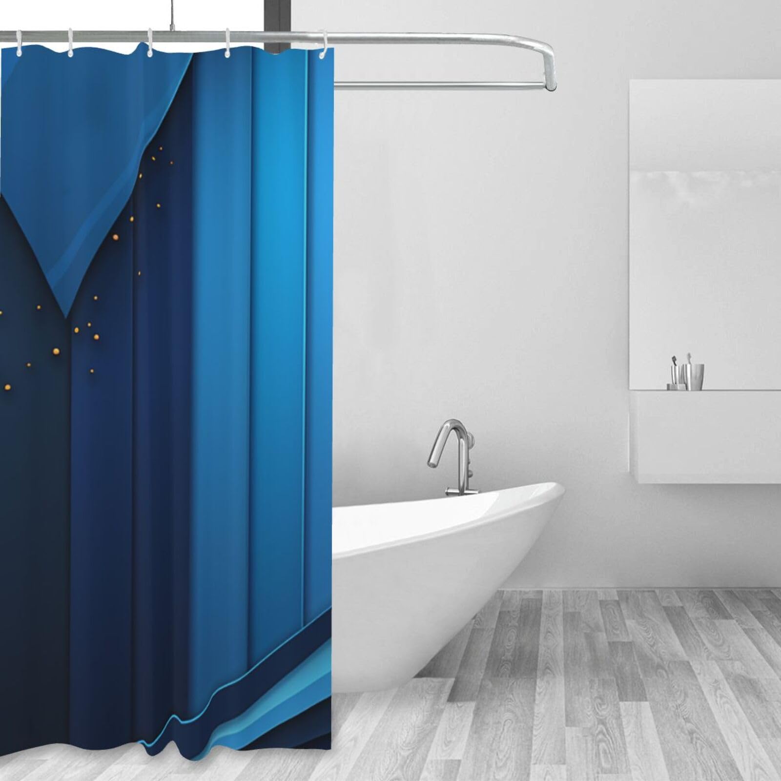 Rideau de douche bleu pour une ambiance spa relaxante dans votre salle de bain familiale