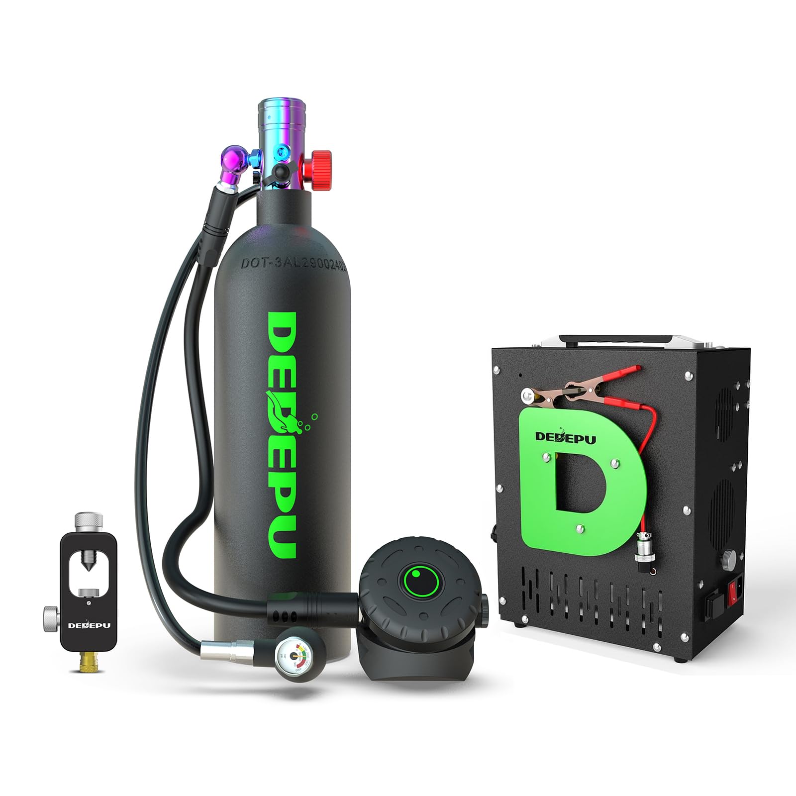 DEDEPU 2.3L Scuba Tank, Mini Diving Tank Small Lung Tank with Adapter, Up to 40 Mins Underwater Breathing Time, Portable Backup Air Cylinder, Emergency Resuce Pony Bottle
