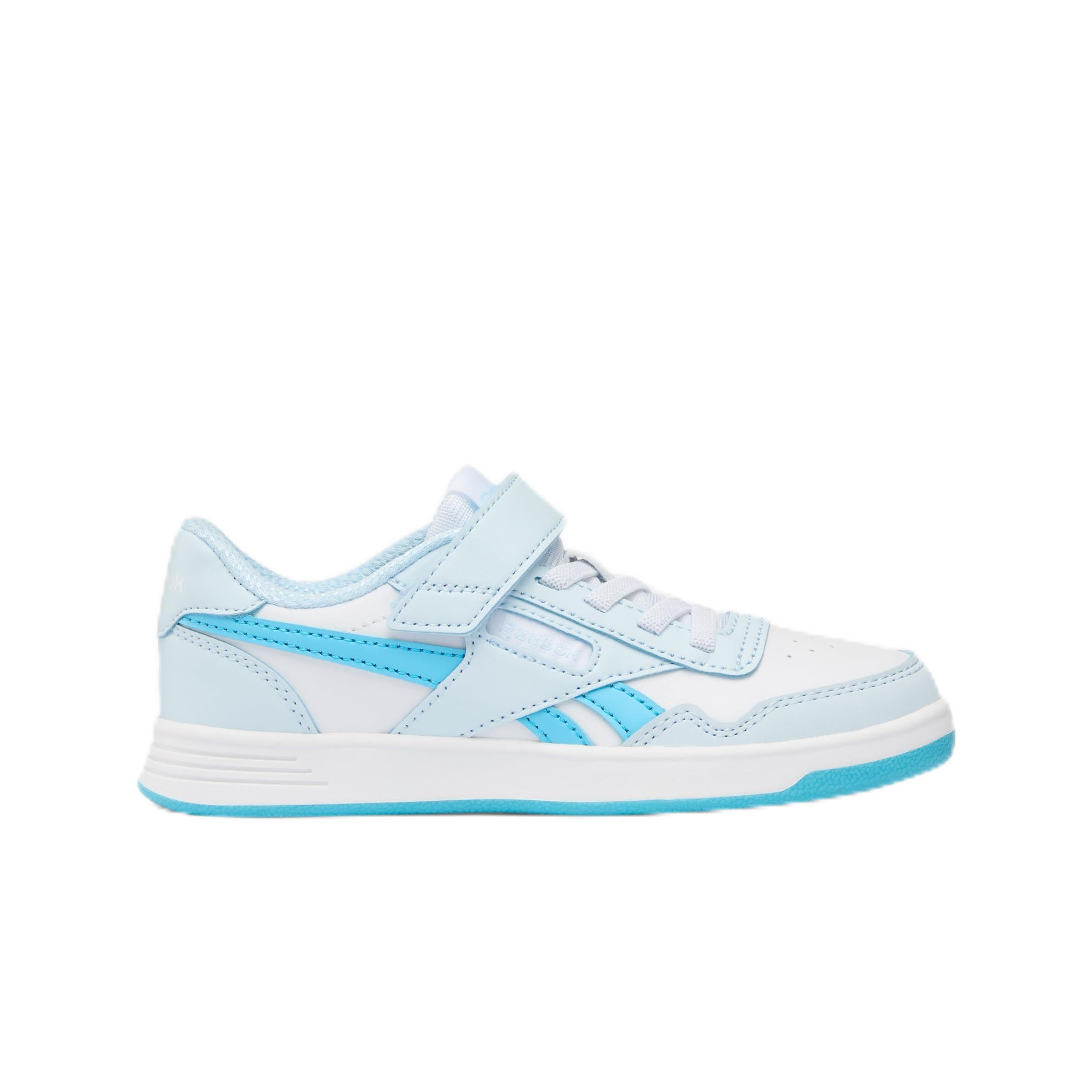 Reebok Girl's Court Advance Elastic LACE & TOP Strap Sneaker, White/GLASSBLUE/DIGITALBLUE, 30.5