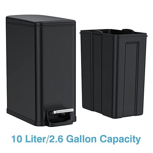 Miniatura 6 de BETHEBEST Bote de basura pequeño con tapa de cierre suave, cubo de basura negro de 2.6 galones con cubo interior extraíble para baño, dormitorio,