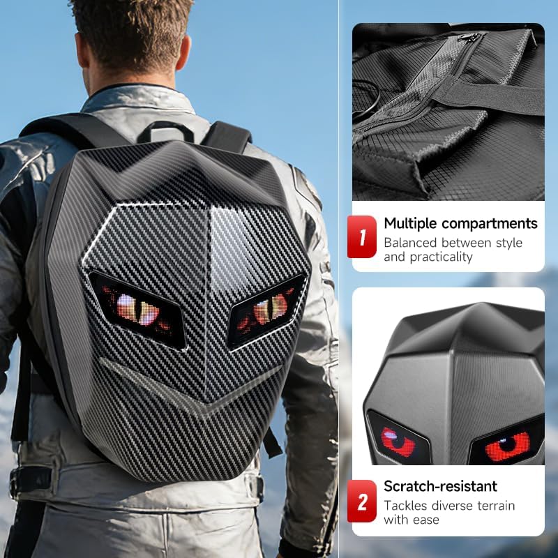 SXMA N4-BLACK LED Display Backpack Laptop Smart Locomotive Backpack, Outdoor Motorcycle Cycling Back Pack Luggage Bag for Camp Travel LED Display Screen Customizable Cute Luminous Images via APP — view 3
