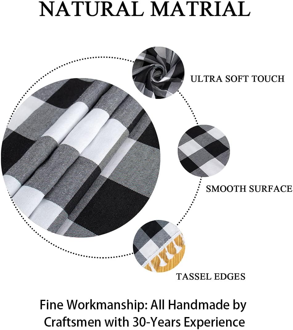 Buffalo Plaid Table Runner Black and White 13''x72'' Buffalo Check Table Runner Tassel Runner Checkered Table Cover Classic Gingham Tabletop Farmhouse Table Runner for Christmas Gatherings