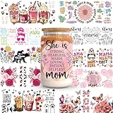 Bestus Uv Dtf Cup Wraps for 16 Oz, Cup Wraps for Glass Cups Bulk, Uv Wraps for Glass Cups, Cup Transfer Wraps, Transfer Stickers for Cups, 10 sheets Mother's Day Cup Decals for Glass Ready to Press