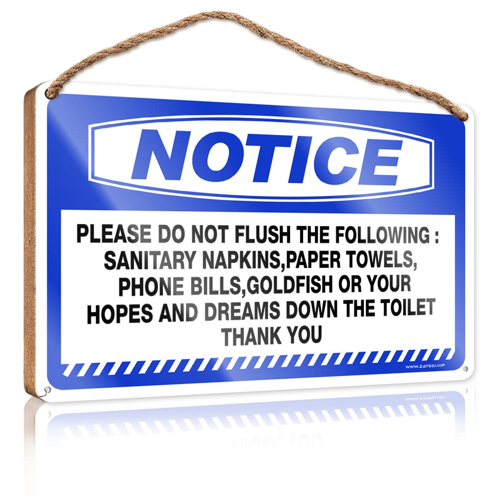 FRINTOXA Wood Sign Decor Notice Please Do Not Flush The Following Sanitary Wooden Sign(15X28CM)