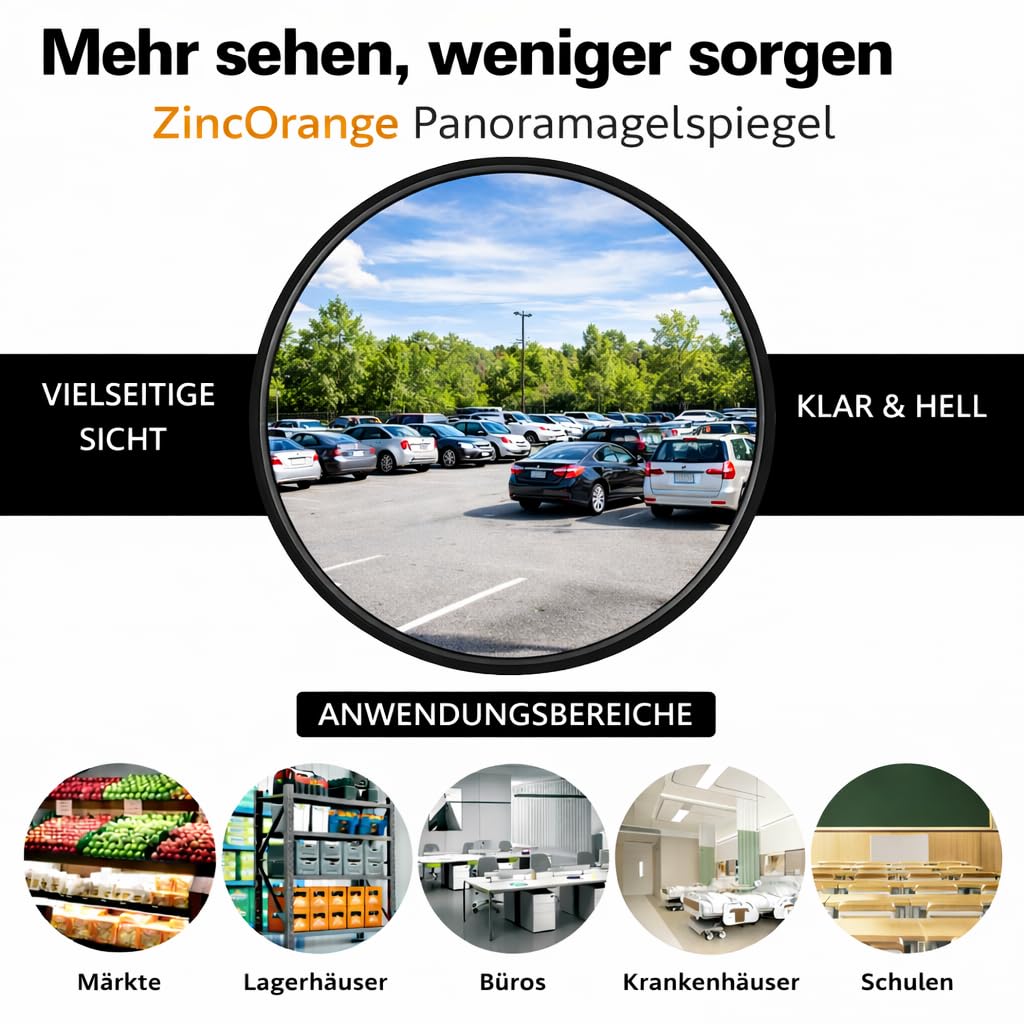 60CM Konvexspiegel – Sicherheits-Totwinkelspiegel für Parkplätze, Garagen und Lagerhallen – Für den Innen- und Außenbereich geeignet (Schwarz, 60cm)