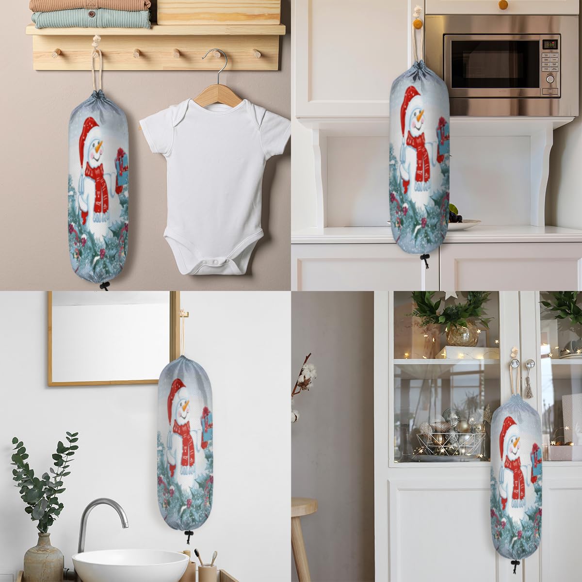 SYIPO Organizer Per Sacchetti Di Plastica Da Parete - Porta Borse Della Spesa Lavabile In Tessuto - Dispenser Con Coulisse Regolabile Per Cucina - Grigio, 55x22 Cm, Capiente E Pieghevole