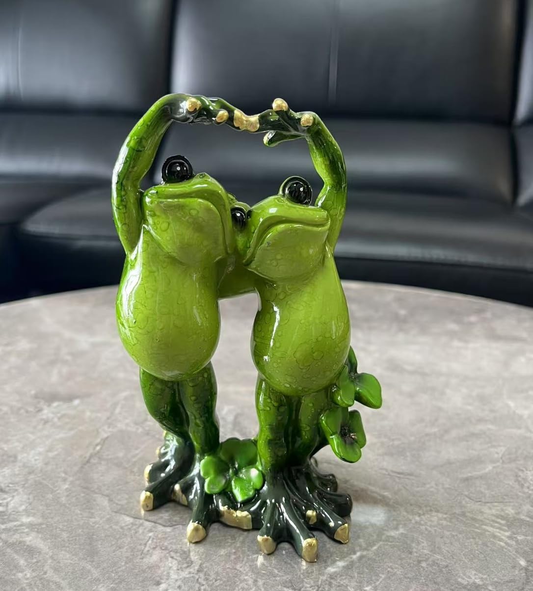 Creative Romantic Green Frog Couple Statues,Cute & Funny Resin Frogs Sculpture for Birthday Valentine`s Day Gifts,Collectible Figurines (Hand Love) image 5