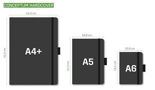 SIGEL C2704 Planungsbuch XXL, Terminkalender 2027, A4+, 1 Tag = 1 Seite, für 4 Personen, schwarz, Hardcover, 480 Seiten, Gummiband, Stiftschlaufe, Archivtasche, Kalenderbuch Conceptum