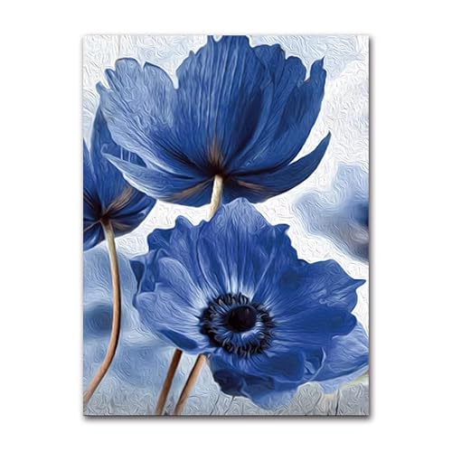 AEFOUU Floral Botanical Canvas Print Abstract Blue Flower Plant Poster Nordic Style Wall Art Painting Home Decoration Picture(50x70cm/20x28in/Frameless)