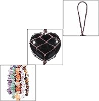 Vista 2 de mookaitedecor Adorno colgante en forma de corazón de obsidiana negra, 7 piedras curativas de chakras, borlas de cristal para decoración de automóvil