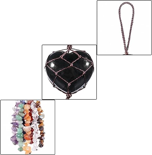 Miniatura 2 de mookaitedecor Adorno colgante en forma de corazón de obsidiana negra, 7 piedras curativas de chakras, borlas de cristal para decoración de automóvil