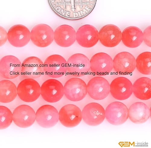 Miniatura 2 de GEM-Inside - Cuentas sueltas de piedras preciosas de jade de 0.315 in, redondas de cristal rosa de energía para hacer joyas de 15 pulgadas